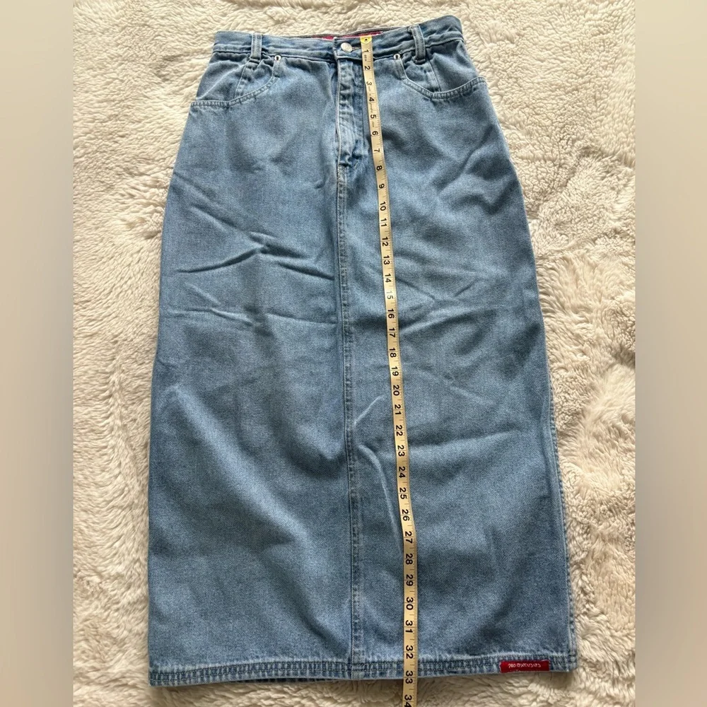 VTG No Excuses Femme Fatale High Rise Denim Midi Skirt - Picture 6 of 12